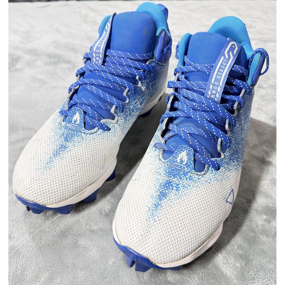Under Armour Molded Cleats Shoes Mens Size 9 White Blue Locked Down 3025083-400